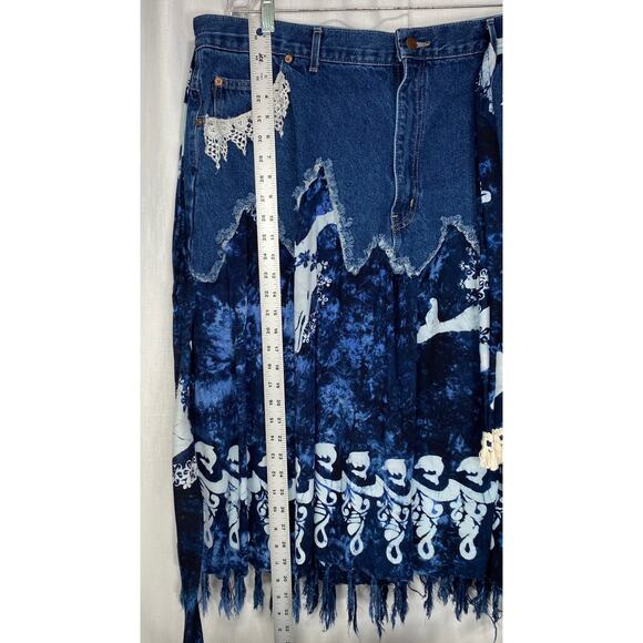 Upcycled Recycled Boho Denim Skirt With Tie Belt Size 26 - Picture 10 of 15